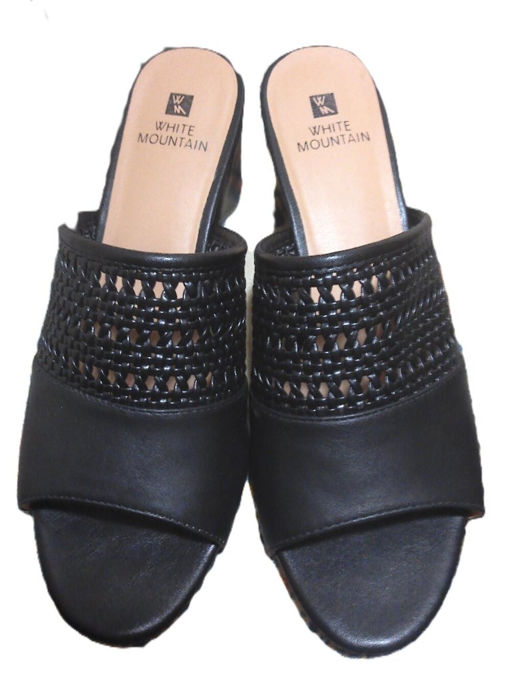 Women's Summer Shoes Sz 8.5M Black Mesh White Mountain Block Heel Like New
